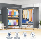 P8C Max Heavy Duty Clothes Rack（With Extended Width Design） Rolling Clothing Racks for Hanging Clothes with Lockable Wheels，51.2" W x 15.8" D x 80.5" H，Load 700LBS，White Rack with Grey Cover