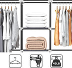 Portable Closet, 51 Inch Wardrobe Closet for Hanging Clothes with 2 Hanging Rods, 8 Storage Organizer Shelves for Bedroom, Durable and Easy to Assemble, Grey