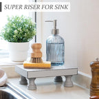 EOSAHR Decorative Wood Riser for Display : Modern Farmhouse Pedestal Stand for Home & Kitchen Decor and Stylish Soap Stand for Sink - Rustic Bathroom Counter Tray and Countertop Organizer (Light Gray)