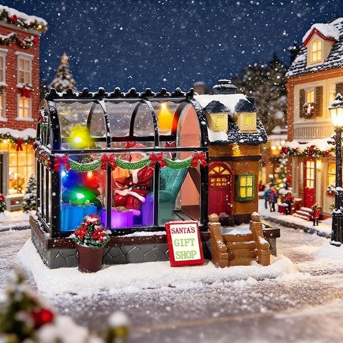 LED Lighted Christmas Village Greenhouse - 6.1" Christmas Village House Decoration, Xmas Collectible Buildings for Holiday Decor for Home, Ballroom Disply and Desktop