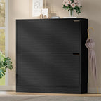 Shoe Cabinet with 2 Flip Drawers, Slim Narrow Shoe Storage Cabinet, Freestanding Shoe Organizer with Adjustable & Removable Shelves, Top Display Shelf for Entryway, Hallway, Foyer, Closet