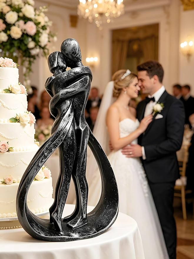 Resin Couple Modern Sculptures Romantic Gift for Weddings Valentine's Day and Anniversaries Decoration Figurine for Girlfriend, Bridal Shower, Engagement (Classic Retro Color)