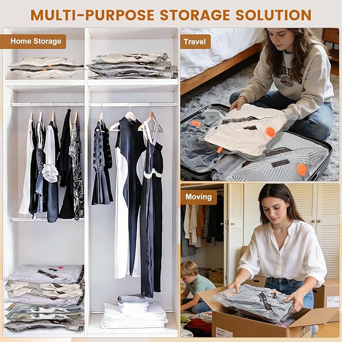 15 Packs Vacuum Storage Bags with Rechargeable Pump for Travel, Vacuum Seal Bags for Clothing Blankets Bedding, Space Saver Compression Bags for Storage Travel Moving (5S,5M,5L)