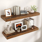 Venusmiles Floating Shelves for Wall, 40" W x 12" D x 2" H, 2 Pack of Long Wall Mounted Engineered Wood Shelves with Invisible Brackets for Living Room, Bedroom, Bathroom, Kitchen Decor, Brown