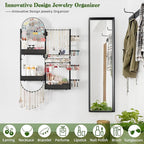 Keebofly Wall Mount Hanging Jewelry Organizer - Large Display Holder for Earrings, Rings, Necklaces, Bracelets, Watches and Perfume - Black
