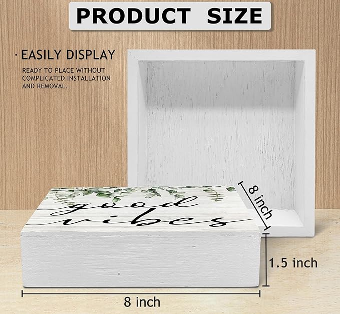 SRADMO Botanical Eucalyptus Leaves Wood Box Sign Desk Decor 8x8 inches, Rustic Eucalyptus Leaves Wooden Block Box Sign Decoration For Home Shelf Table Office Decor Decorative Signs & Plaques