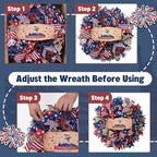 250th Anniversary Patriotic Wreath, 4th of July Wreaths for Front Door with Wooden Eagle Door Sign & Red White Blue Ribbon for Independence Day Memorial Day Patriotic Decorations(18In, 2Pcs)