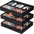 Lifewit Under Bed Shoe Storage Organizer 3 Pack(12 Pairs), 4.3" Tall Fabric Shoes Container Box, Foldable Closet Shoe Bag with 2 Reinforced Handles and Clear Cover, Black