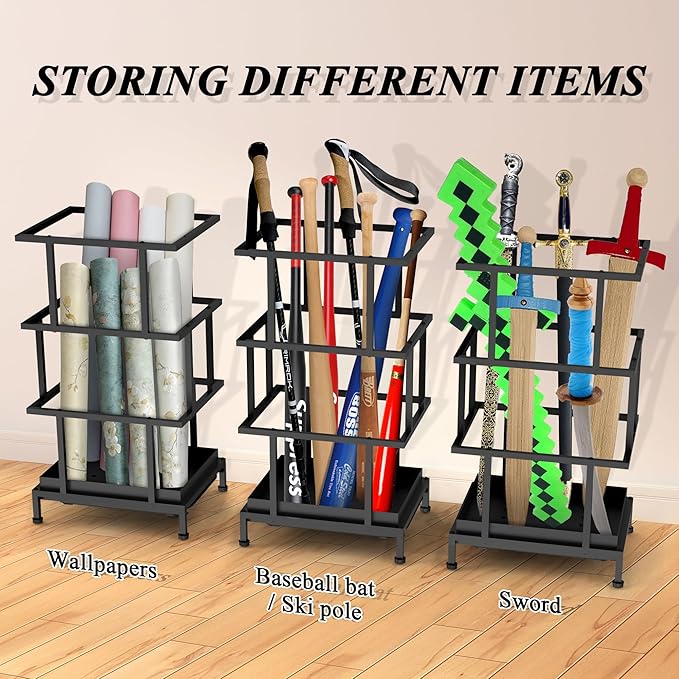Alyoen Umbrella Holder for Entryway, Metal Umbrella Stand with Water Tray and Cane Holder, Adjustable Feet, 10.4 x 8.4 x 18.7 in, Suitable for Home, Office, and Shopping Mall (Black)