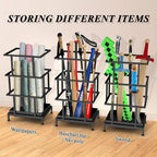 Alyoen Umbrella Holder for Entryway, Metal Umbrella Stand with Water Tray and Cane Holder, Adjustable Feet, 10.4 x 8.4 x 18.7 in, Suitable for Home, Office, and Shopping Mall (Black)