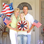 Wooden 4th of July Decoration Door Wreath for Front Door Sign Star Wall Signs, Independence Day Patriotic Day Wreath Welcome Memorial Day Hanging for Home Wall Decor Party Outdoor Indoor Flower