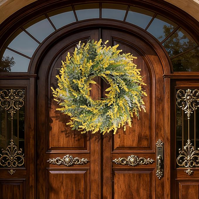 26'' Large Lavender & Eucalyptus Wreath for Front Door Window - Artificial Eucalyptus Leaves Greenery Outdoor Wreath for Wedding Farmhouse Porch Wall Room Home Decor (Yellow)