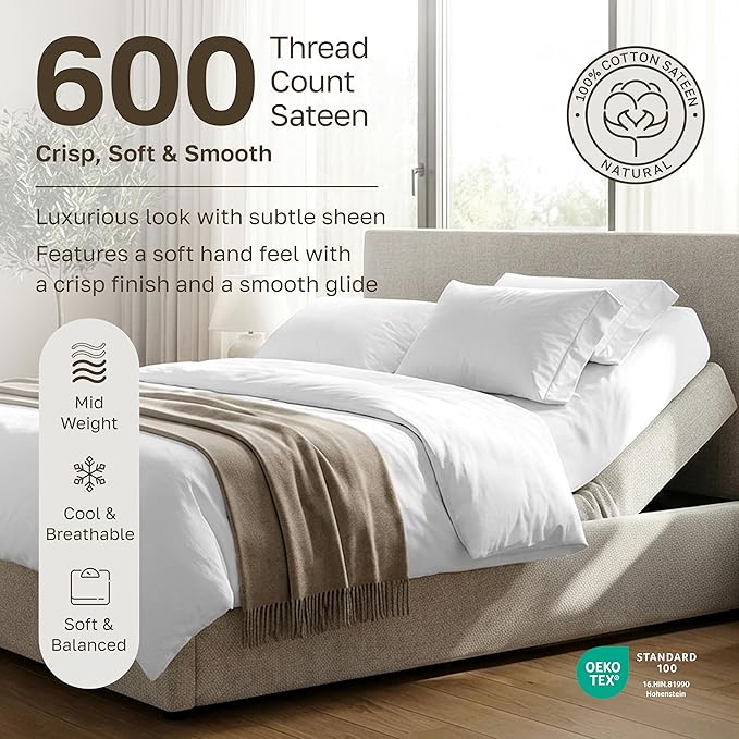 California Design Den Split King Sheet Set - 100% Cotton, 600 Thread Count, Breathable Luxury King Size Sheets for Adjustable Bed, Luxury Soft Hotel-Quality Sheets with Sateen Weave - Pastel Blue