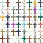 Nuenen 50 Pcs Cross Charm for Women Man Celebration Grad Decor Crystal Pocket Cross Necklace Natural Worry Stone Gift for Jewelry Making Craft Festival Decor(1.5 x 1.06 x 0.24 Inch,Lovely)