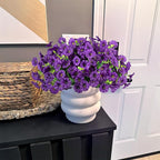 Artificial Flowers for Outdoor Decoration, 12 Bundles Fake Plastic Flower Plant, Faux Colorful Silk Morning Glory Eucalyptus for Outside Spring Summer Garden Porch Front Door Decor, Dark Purple