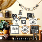 Mifoci 17 Pcs Coffee Tiered Tray Decorations Wooden Coffee Bar Decor Farmhouse Bar Accessories Gnome Wooden Table Sign for Table Kitchen Winter Valentines Gift