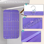 Hanging Jewelry Organizer Storage, 40 Pockets 36 Hooks Necklace Earring Necklace Bracelet Ring Organizer, Double - Sided Design, Purple
