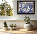 Vintage Gold Framed Wall Art Oak Tree Forest Painting Canvas Prints Blue Woodland Nature Landscape Picture Moody Botanical Poster Artwork for Living Room Bedroom, 16x24in