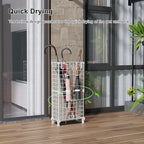 AWTATOS Umbrella Holder Entryway, Umbrella Stand Freestanding, Metal Square Umbrella Rack Organizer with a Removable Drip Tray, Hooks, White