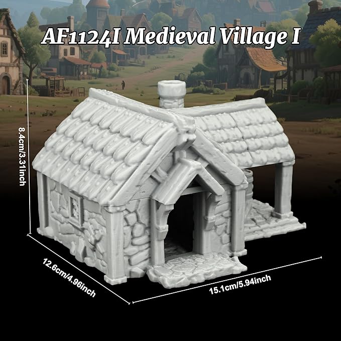 Medieval Scenery – 25mm Scale Unpainted Tabletop RPG Terrain, Premium Map Props for Trench Crusade & Dungeons and Dragons – Medieval Village I AF1124I