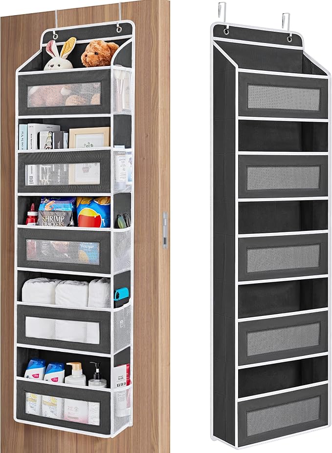 JARLINK Over the Door Organizer Storage, 5 Shelf Hanging Organizer with 5 Large Capacity Pockets, Anti Tilt 44 lb Load Behind Door Storage for Bedroom, Bathroom, Pantry, Nursery, (Black) | Anti Tilt, 44 lb Load, Behind Door Storage