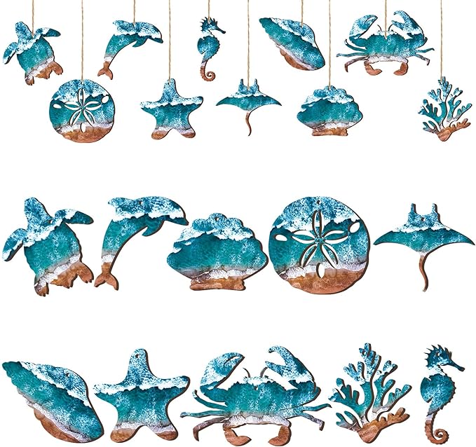 30 Pcs Summer Wooden Ornaments Ocean Beach Tree Decorations Coastal Wood Hanging Decor Beach Sea Animals Cutouts Ocean Hanging Ornaments forSummer Home Small Tree Party Office Supplies