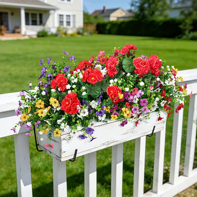 Fake Artificial Silk Flowers for Outdoors with Realistic UV Resistant, Faux Plants for Outside Indoor, Home Patio Garden Back Yard Front Poch Decor Spring Summer(12 Bunches)