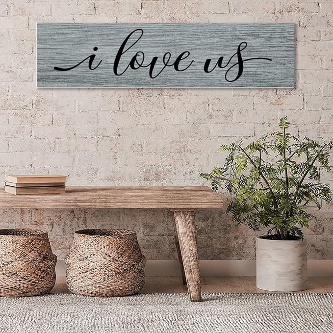 Rustic Wood Sign I Love Us Inspirational Quote Distressed Look Decorative Wooden Sign Vintage Wall Hanging Art Plaque Wall Decoration Home Decor for Farmhouse Room Door Porch Family Sign