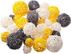 Patelai 36 Pcs Wicker Rattan Balls Decorative Balls for Vase Centerpiece Bowls Orbs Filler for Home Decor,4 Sizes(Yellow, Gray, White,2.4'',2'',1.6'',1.2'')