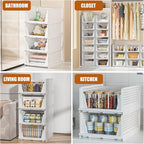 Neprock Stackable Plastic Storage Drawers for Closet Organizers and Storage,4 Pack Open Storage Bins Closet Shelf Clothes Organizer for Closet Wardrobe(4L)