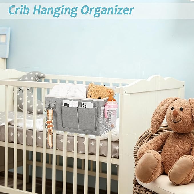 Loghot Bedside Caddy/Bedside Storage Bag Hanging Organizer for Bunk and Hospital Beds,Dorm Rooms Bed Rails,Can be Placed Glasses,Books,Mobile Phones,Keys (Grey)