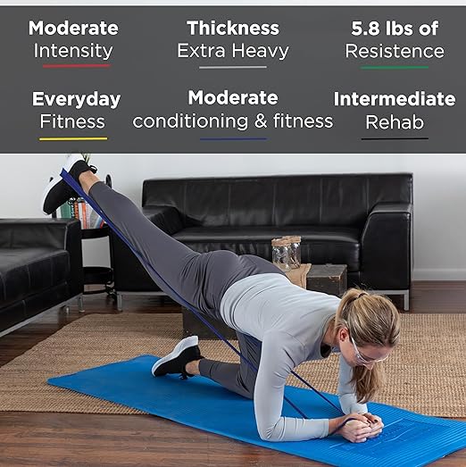 THERABAND Professional Latex Resistance Bands, Individual 6 Ft Elastic Band for Upper & Lower Body Exercise, Physical Therapy, Pilates, Home Workouts, 6 Foot, Blue, Extra Heavy, Level 5