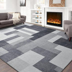 FlyDOIT Modern Geometric Patchwork Area Rug, 6x9 Gray Large Rugs for Living Room, Rockwood Collection Indoor Rugs for Bedroom, Throw Carpet Floor Decor for Entryway Dining Room Office Dorm Nursery