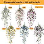 Artificial Hanging Flowers for Outdoors, 6 Pcs Fake Plant for Spring Summer Decoration, UV Resistant Realistic Silk Faux Flowers Outside Indoor Planter Porch Patio Balcony Yard Decor
