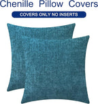CaliTime Throw Pillow Covers Decorative 26 X 26 Inches Pack of 2 Cozy Chenille Cushion Cases for Couch Sofa Bed Living Room Home Ocean Blue