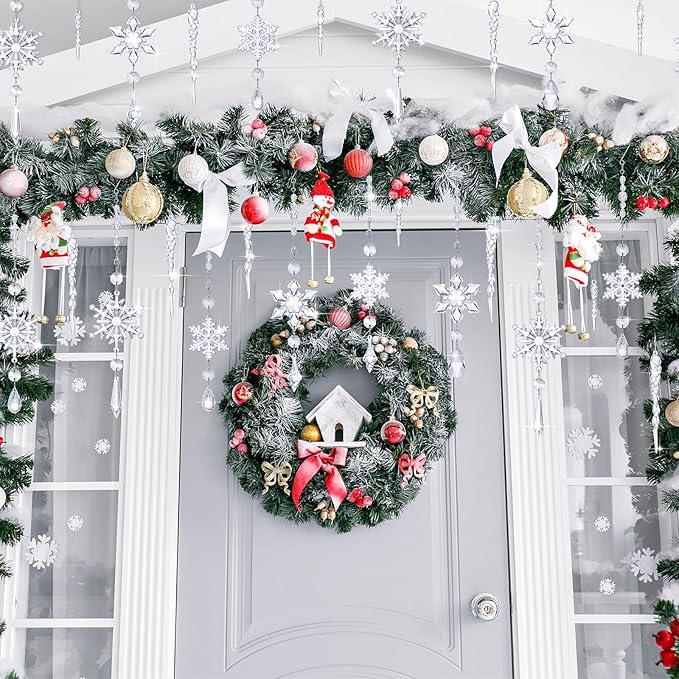 Giegxin 32 Pcs Crystal Christmas Ornaments Crystal Hanging Snowflakes Acrylic Xmas Tree Icicle Drop Decorations with Hooks for Christmas Snow Party Winter(Transparent)