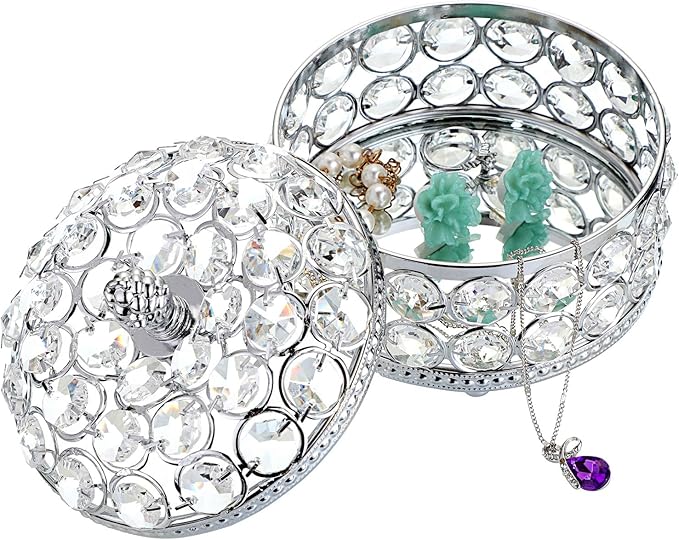 Hipiwe Crystal Mirrored Jewelry Box - Jewelry Trinket Organizer Treasure Box Home Decor Ring Earrings Necklace Storage Holder Chest Keepsake Box,Birthday Christmas Gift for Women, Large