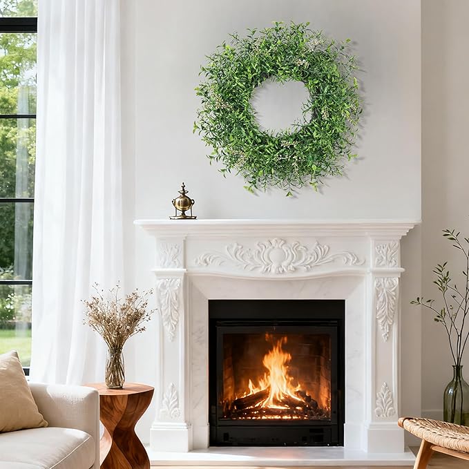 24 Inch Summer Wreaths for Front Door Wreath Spring Outdoor Green Door Wreath for All Seasons Porch Wall Indoor Outdoor Living Room Bedroom Window Farmhouse Home Decoration