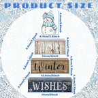 Lineshading 4 Pcs Snowman Christmas Table Decorations Blue and White Wooden Snowman Stacked Block Sign Gifts Winter Tiered Tray Decor Rustic Winter Table Centerpiece Farmhouse for Home Kitchen Shelf