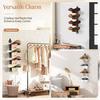 Cowboy Hat Rack for Wall, Cowboy Hat Holder Wall Mount Holds up to 4 Hats, Wooden Western Rustic Metal Hat Hanger with Arrow Sign Board, Hat Organizer for Cowboyhat, Fedora,Sun Hats 2 Pack
