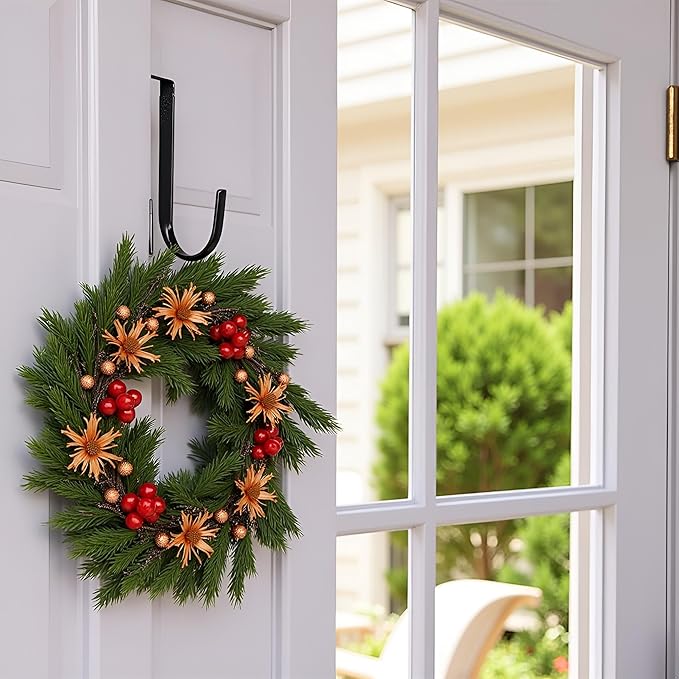 Black Wreath Hanger, Strong Bearing Fall Wreath Christmas Halloween Decorations Carbon Steel Wreath Door Hook 5" Height Wreath Hangers, Front Door Metal Over The Door Single Hook, Wreath Hangers