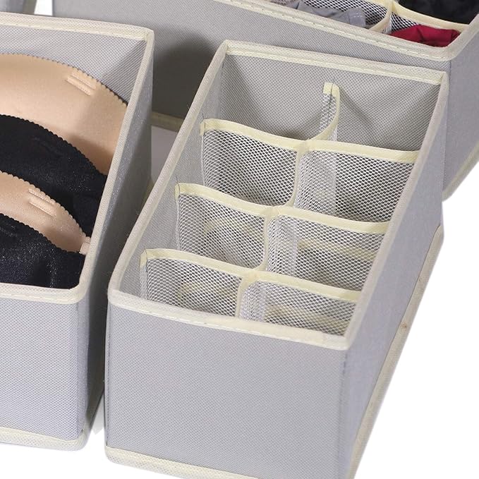12 Pack Foldable Drawer Organizer Dividers Cloth Storage Box Closet Dresser Organizer Cube Fabric Containers Basket Bins for Underwear Bras Socks Panties Lingeries Nursery Baby Clothes Gray