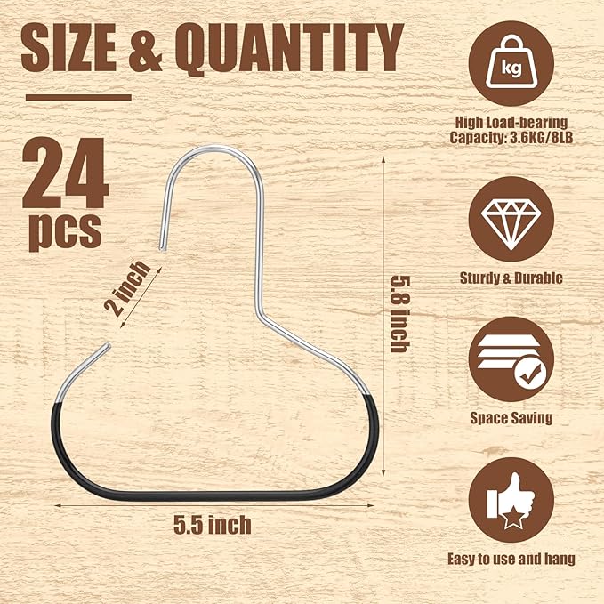 Zonon 24 Pcs Scarf Hangers Metal Belt Hat Ring Hanger with Grip Coating, Scarf Organizer Storage Holders for Ties Scarves Belts Tank Tops Hat Hooks (Black)