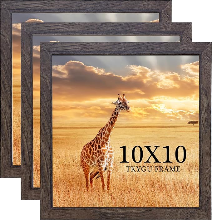 10x10 Picture Frame Set of 3, walnut Wooden Frame 10 by 10 Square Wall Gallery Poster Photo frame with Durable Shatter Resistant Plexiglass for Wall Hanging best gift