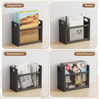 Magazine Rack Wood, Magazine Rack Floor Stand, Magazine Holder Storage Basket, Black File Storage Basket Box Bin Folder Organizer Stand for Letters, Magazines, Books, Newspapers