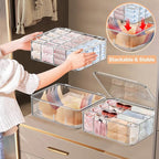 2pcs Sock Underwear Organizer, Sunoyar 16 Compartment Adjustable Dividers Tie Bras Socks Underwear Drawer Organizers for Closet, Clear Plastic Storage Containers Box with Lids for Ties Bra Scarf Socks
