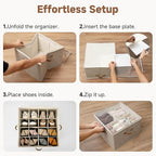 StorageWorks 2 Pack Shoe Organizer for Closet, Foldable Shoe Storage Box with Adjustable Dividers, Shoe Boxes Organizer for Entryway, Closet Shoes Organizer for Sandals, Sneakers, Fits 32 Pairs, Taupe