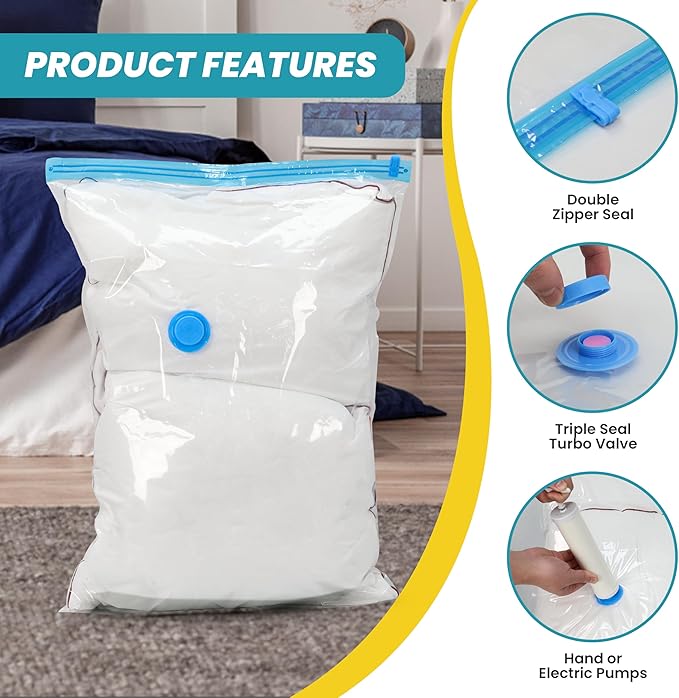 YSSOA Vacuum Storage Bags, 8pack-Jumbo Space Saver Vacuum Storage Bags, Vacuum Seal Bags for Clothing, Clothes, Comforters and Blankets Transparent