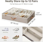StorageWorks Shoe Organizer for Closet, Fits up to 24 Pairs, 2-Pack Ultra-thick Fabric Under Bed Shoe Storage Containers with Bottom Support and Adjustable Dividers, Taupe