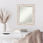 Amanti Art White Wall Mirror 25x21 Alexandria White Wash Rectangle Bathroom Mirror for Wall Decor Living Room, Small Cottage Wood Frame, Hangs Horizonally and Vertically, Bathroom Decor, Beveled Edge